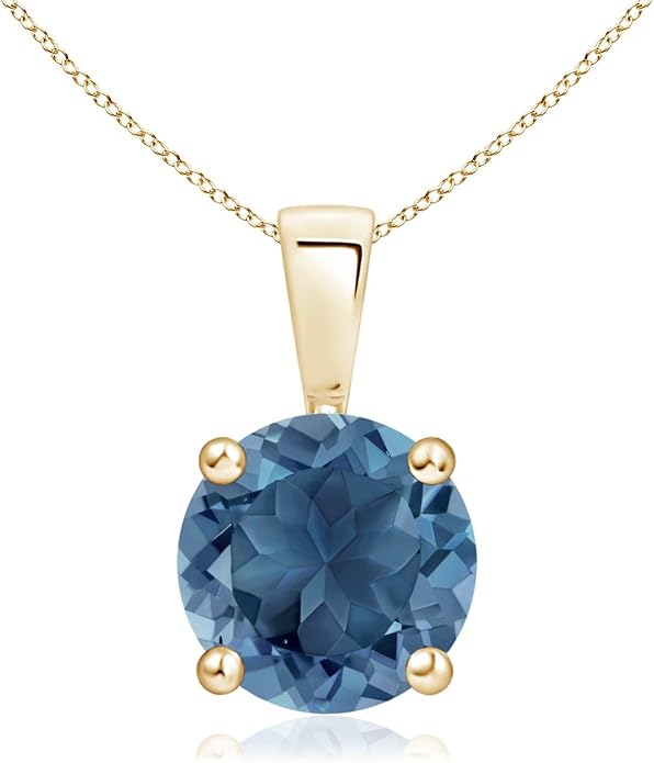 Angara Natural Blue Topaz Solitaire Pendant for Women | Classic Prong-Set Round Blue Topaz Pendant in 14K Solid Gold/Silver/Platinum With 18" Chain | December Birthday, Gemstone Jewelry Gift