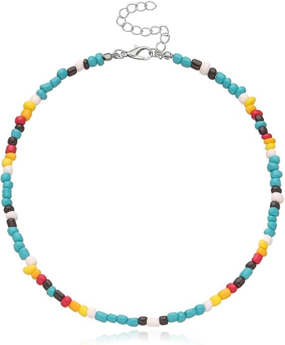 MYANAIL 10PC Colorful Beads Choker Necklace Set for Women Boho Beaded Glamour Choker Jewelry Bohemian Bead Necklace Chain
