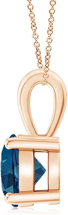 Angara Natural Blue Topaz Solitaire Pendant for Women | Classic Prong-Set Round Blue Topaz Pendant in 14K Solid Gold/Silver/Platinum With 18" Chain | December Birthday, Gemstone Jewelry Gift