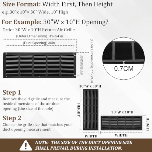 30x10 Black Steel Return Air Grille, Fits 30"W x 10"H Duct Opening - Image 2