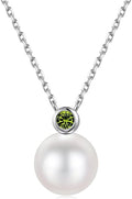 Iefil Valentines Day Gifts for Her - 9-10mm Freshwater Pearl Necklace for Women, Anniversary Birthday Gifts for Wife Mom Girlfriend, S925 Sterling Silver Pearl & Birthstone Necklace, Jewelry for Women