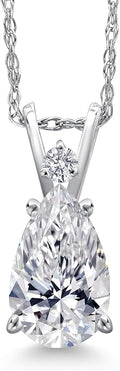 Gem Stone King 0.70 to 3 Carat 14K Gold IGI Certified Pear Shape Lab Grown Diamond Teardrop Pendant Necklace For Women | E-F Color | VS1-VS2 Clarity | With 18 Inch Gold Chain