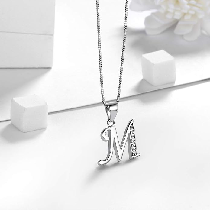 Aurora Tears Letter Necklace Initial 925 Sterling Silver Alphabet Pendant Crystal Name Gift Women Cubic Zirconia Jewelry