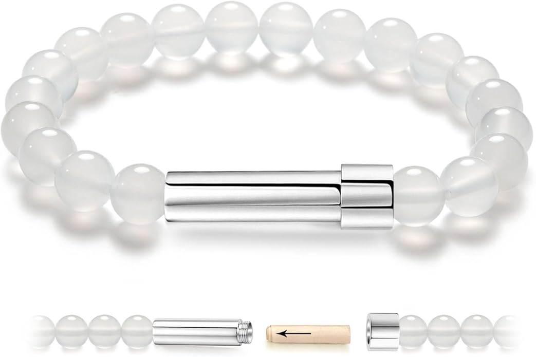 Natural Stone Wish Bracelet with Stainless Steel Capsule - Secret Message Stretch Beaded Bracelet for Women, Spiritual Jewelry Women Gift (Birthday, Mother Daughter)