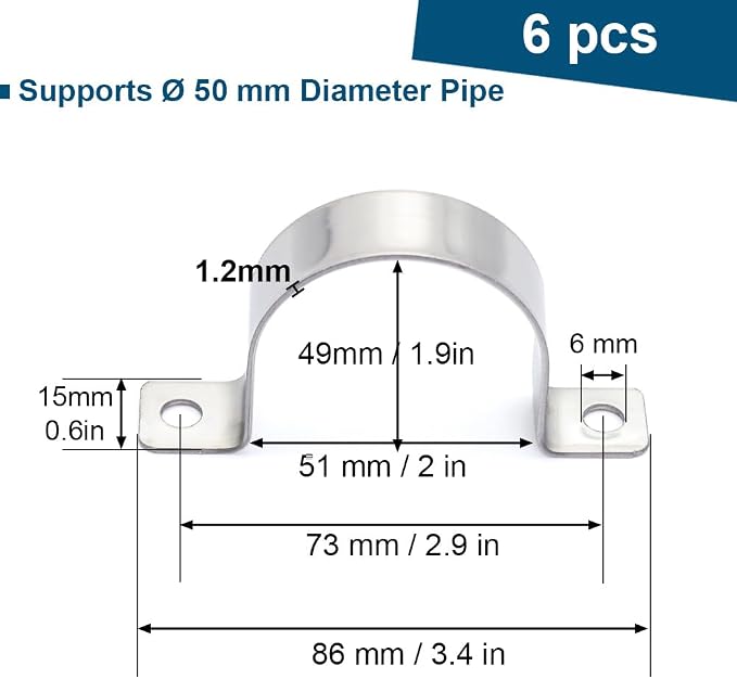 2 Inch Conduit Clamps Two Hole Metal Clamp Stainless Steel U Bracket Conduit - Image 2