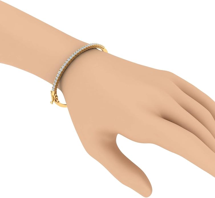 1.5 Carat Round Cut Prong Set Natural Diamond Womens Bangle Bracelet in 14K Gold (SI1-SI2 Clarity)