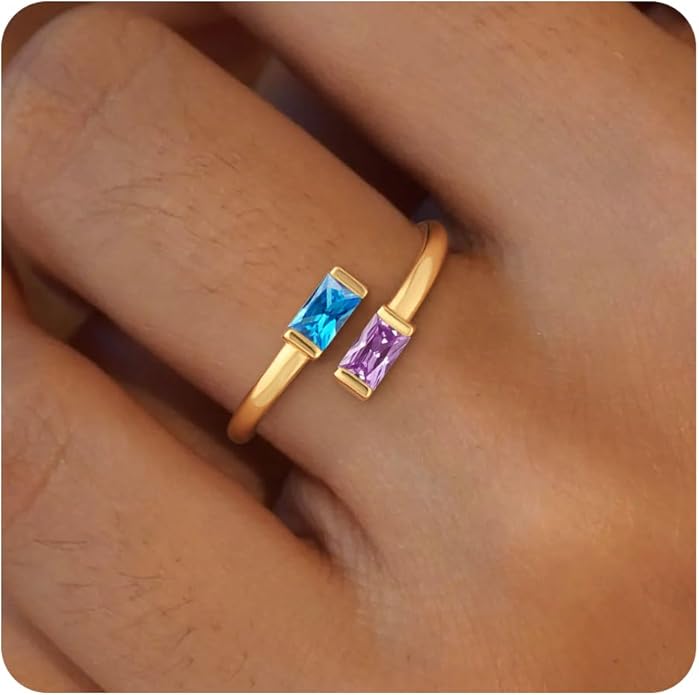 Honsny Gold Birthstone Rings for Women Non Tarnish 14K Gold Plated Adjustable Emerald Ring Cubic Zirconia Gemstone Promise Ring for Her Engagement Personalized Waterproof Jewelry Gifts for Birthday