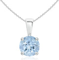 Angara Natural Aquamarine Solitaire Pendant for Women | Round Aquamarine Solitaire Pendant Necklace in 14K Solid Gold/Silver/Platinum With 18" Chain | March Birthday, Gemstone Jewelry Gift
