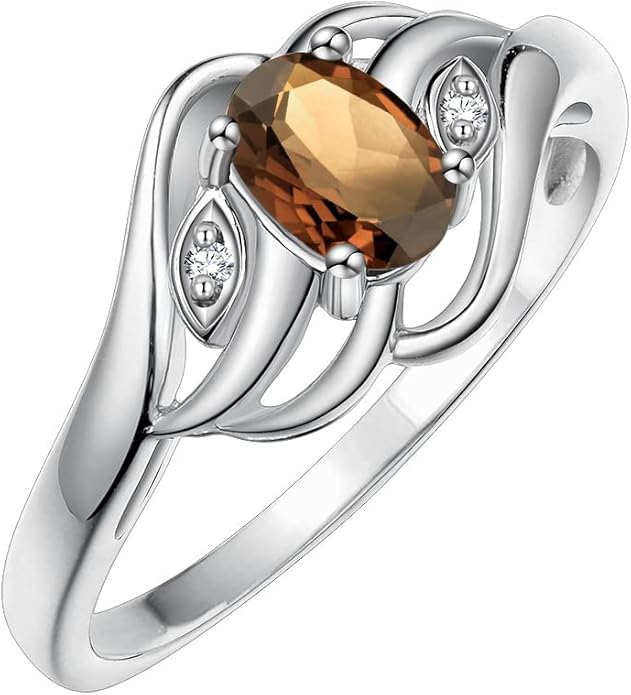 Rylos Ring featuring Classic Style, 6X4MM Birthstone Gemstone, & Diamonds - Elegant Jewelry for Women in Sterling Silver, Sizes 5-10