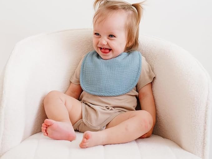 8-Pack Baby Muslin Bibs, Soft Cotton Drool Bibs for Boys Girls, Adjustable and Absorbent Newborn Bib Set for Feeding and Drooling