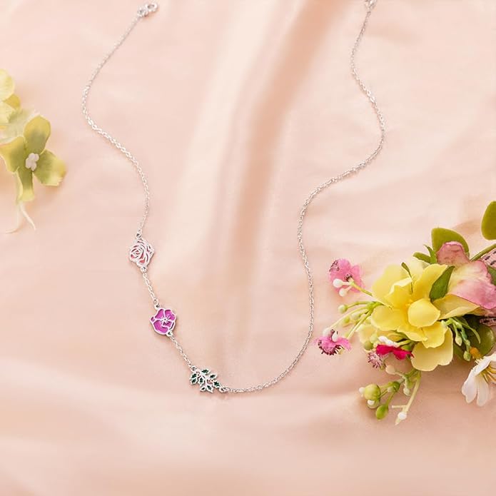AILIN Personalized 1-8 Birth Flowers Necklaces For Women 925 Sterling Silver/Stainless Steel Dainty Custom Sideway Necklace For Mom Family Birthday Gifts For Mother Grandma