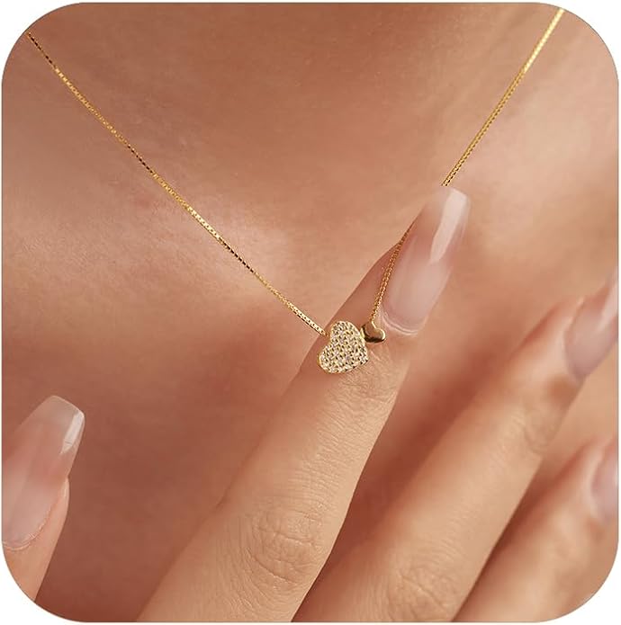 LOVECOM Valentines Gifts S925 Sterling Silver Heart Necklace for Women Dainty 14k Gold Plated CZ Infinity Double Cross Star Pendant Choker Necklaces Trendy Bead Chain Jewelry Gifts for Mom Daughter