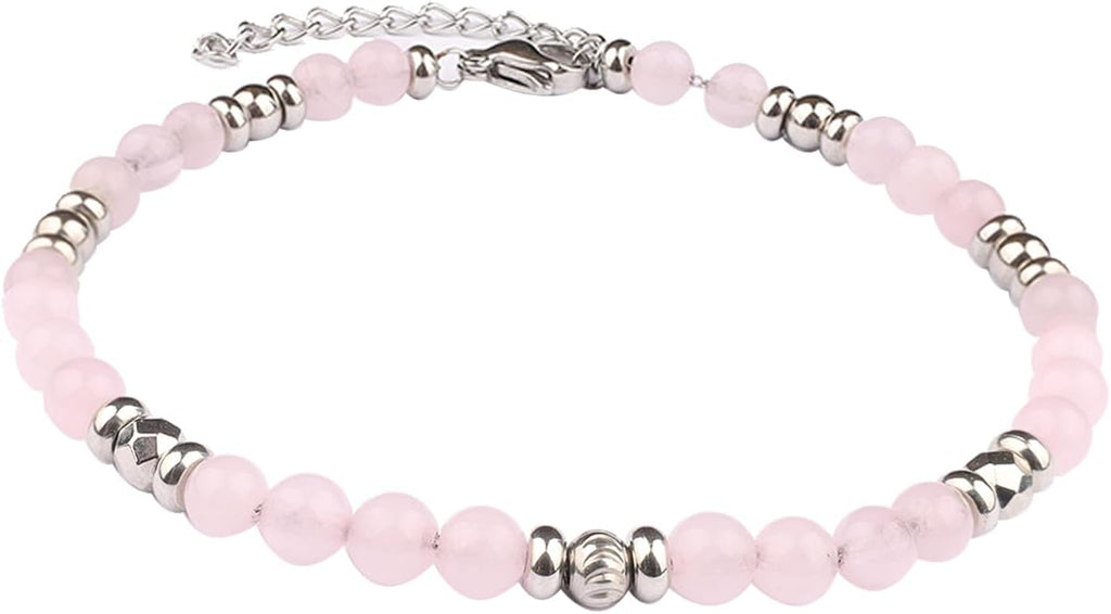 Natural Gem Stone Beaded Bracelets for Women Adjustable Stainless Steel Agate Lapis Tiger Eye Aventurine Rose Quartz