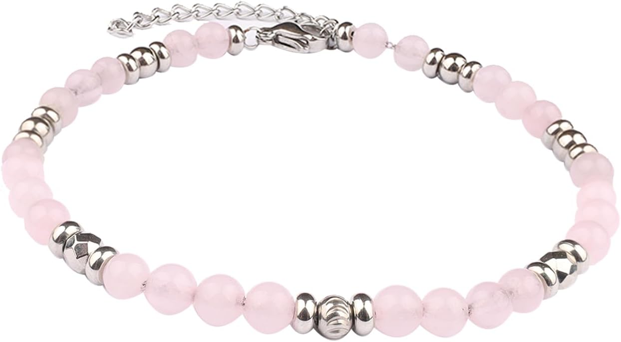 Natural Gem Stone Beaded Bracelets for Women Adjustable Stainless Steel Agate Lapis Tiger Eye Aventurine Rose Quartz