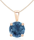 Angara Natural Blue Topaz Solitaire Pendant for Women | Classic Prong-Set Round Blue Topaz Pendant in 14K Solid Gold/Silver/Platinum With 18" Chain | December Birthday, Gemstone Jewelry Gift