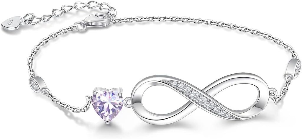 RIVIKO Infinity Love Heart Symbol Charm Bracelet for Women 925 Sterling Silver Adjustable Birthday Valentine’s Day Christmas Mothers Day Jewelry Gift for Mom Women Wife Her Friends