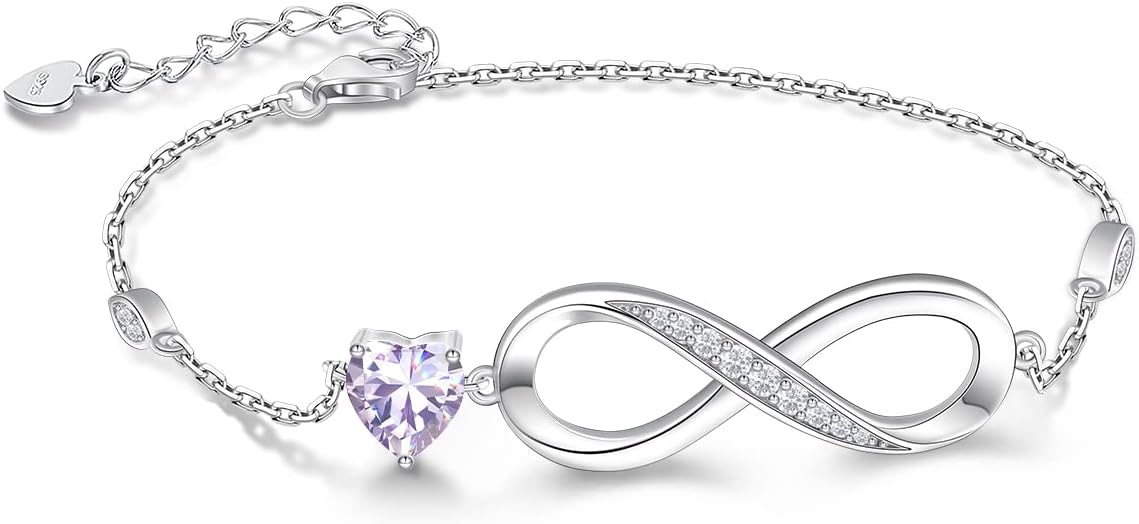 RIVIKO Infinity Love Heart Symbol Charm Bracelet for Women 925 Sterling Silver Adjustable Birthday Valentine’s Day Christmas Mothers Day Jewelry Gift for Mom Women Wife Her Friends