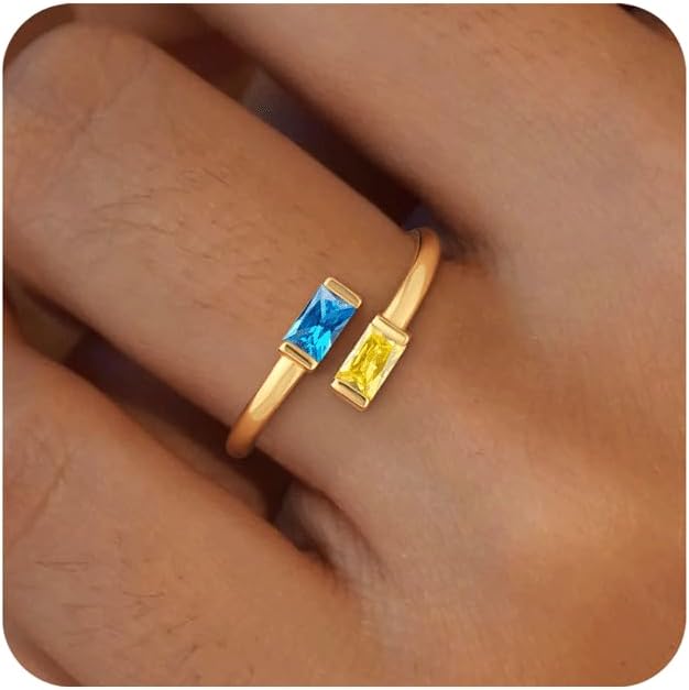 Honsny Gold Birthstone Rings for Women Non Tarnish 14K Gold Plated Adjustable Emerald Ring Cubic Zirconia Gemstone Promise Ring for Her Engagement Personalized Waterproof Jewelry Gifts for Birthday