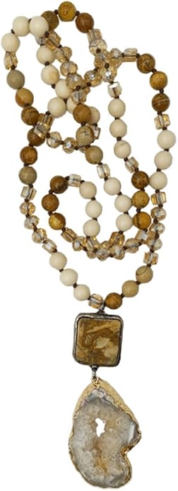 Yomisa Boho Necklaces for Women Men Long,33/34/35 Inch Natural Turquoise Tiger Eye Beaded Stone Pendant Necklaces for Women Trendy,Handmade Bohemian Western Bead Necklace Fashion Charm Jewelry Gift