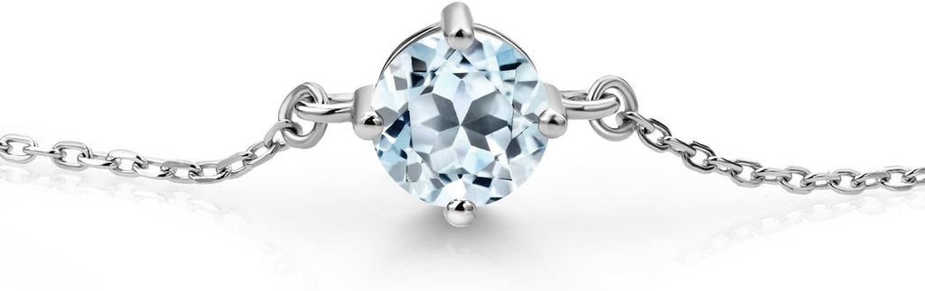 Gem Stone King Gemstone Birthstone Solitaire Bracelet For Women | 925 Sterling Silver | Round 6MM | Gift for Her Women Wife Mom Lady Daughter | Adjustable Bolo Bracelet | Easy-On Easy-Off