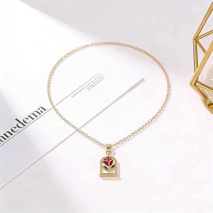 ONLYJUMP Rose Alloy Necklace for Women Heart Pendant Copper Zircon Light Luxury Fashion Jewelry Dainty Romantic Statement Necklace for Daily Wear Ideal Valentine's Day Anniversary Birthday Gift