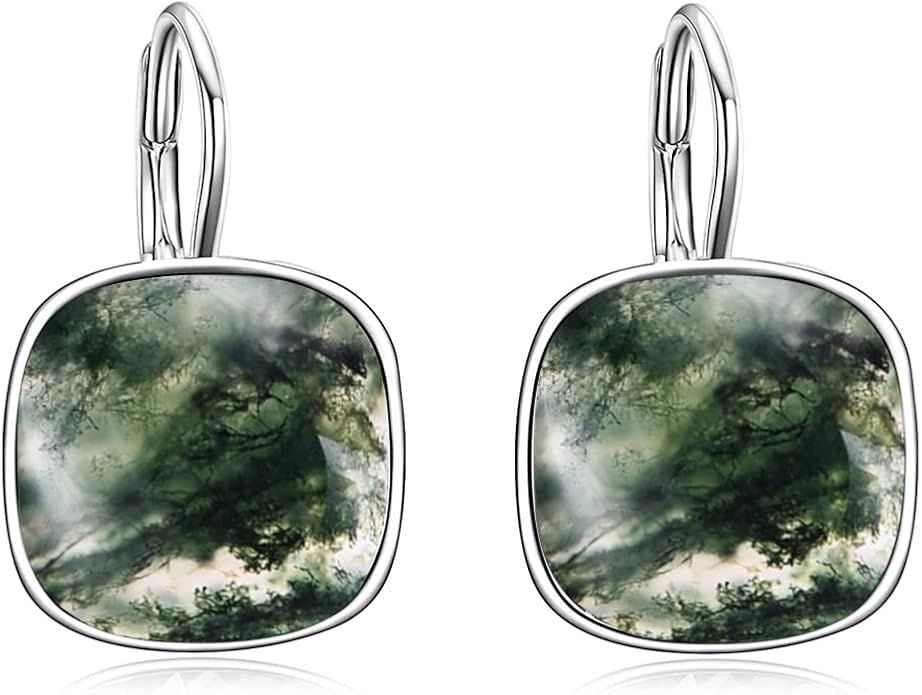 AOBOCO Sterling Silver Leverback Earrings Embellished with Crystals from Austria, Hypoallergenic Cushion Cut Square Crystal Earrings, Fine Anniversary Birthday Jewelry Gifts for Women