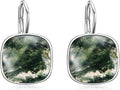 AOBOCO Sterling Silver Leverback Earrings Embellished with Crystals from Austria, Hypoallergenic Cushion Cut Square Crystal Earrings, Fine Anniversary Birthday Jewelry Gifts for Women
