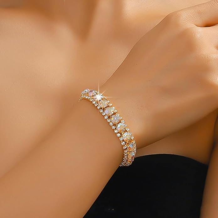 Women Rhinestone Crystal Jewelry Set Crystal Tennis Design Rhinestone Choker Necklace Link Bracelet Teardrop Earrings Set Wedding Bridal Bridesmaids Party
