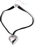 Black Cord 18K Gold Plated/Silver Heart Choker Necklace | Hypoallergenic Vibrant All-match Attractive Black String Love Necklace | Ingenious Design Emo Choker Necklace for Ladies