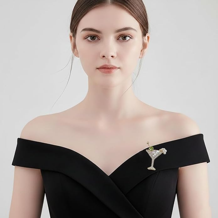 Cocktail Wine Glass Brooch Pin for Women, Elegant Alloy Finish Wine Glass Pins, Classic Women's Brooches for Suit Dress Hat Bag Clothes Accessories and Party Professional Outfits