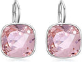 AOBOCO Sterling Silver Leverback Earrings Embellished with Crystals from Austria, Hypoallergenic Cushion Cut Square Crystal Earrings, Fine Anniversary Birthday Jewelry Gifts for Women