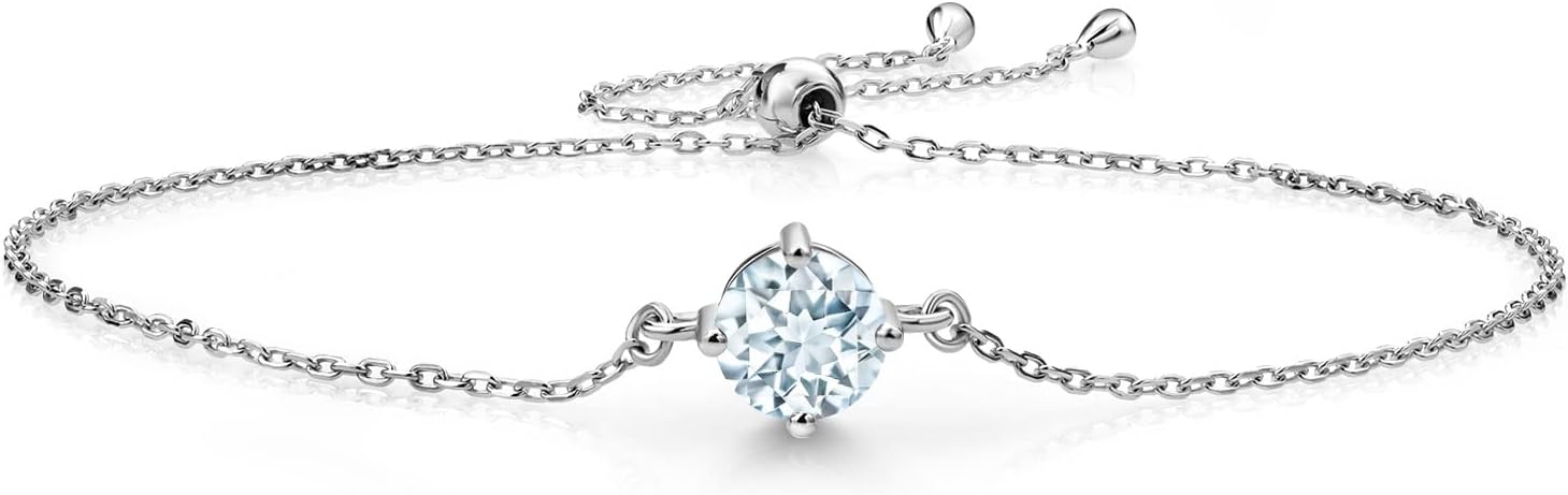 Gem Stone King Gemstone Birthstone Solitaire Bracelet For Women | 925 Sterling Silver | Round 6MM | Gift for Her Women Wife Mom Lady Daughter | Adjustable Bolo Bracelet | Easy-On Easy-Off