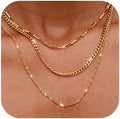 3PCS Gold Necklaces for Women,Chunky Statement Gold Plated Necklace Stack Layered Sterling Silver Herringbone Chains for Women Dainty Trendy Silver Chains Stacked Jewelry Gifts