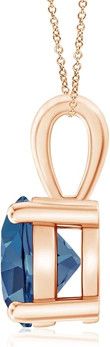 Angara Natural Blue Topaz Solitaire Pendant for Women | Classic Prong-Set Round Blue Topaz Pendant in 14K Solid Gold/Silver/Platinum With 18" Chain | December Birthday, Gemstone Jewelry Gift