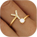 Valentines Day Gifts Gold Silver Initial Rings for Women Non Tarnish Dainty 14k Gold Plated Stackable Rings for Women Trendy Adjustable Letter Cubic Zirconia Pinky Ring Cute Open Birthday Gift Jewelry