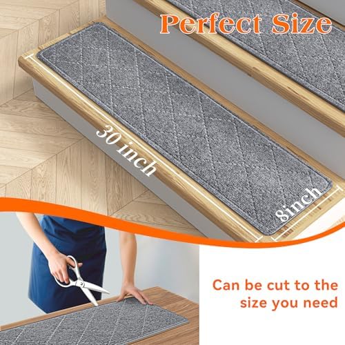 Stair Treads for Wooden Steps 10 PCS, Non Slip Stair Rugs Grey - Image 3