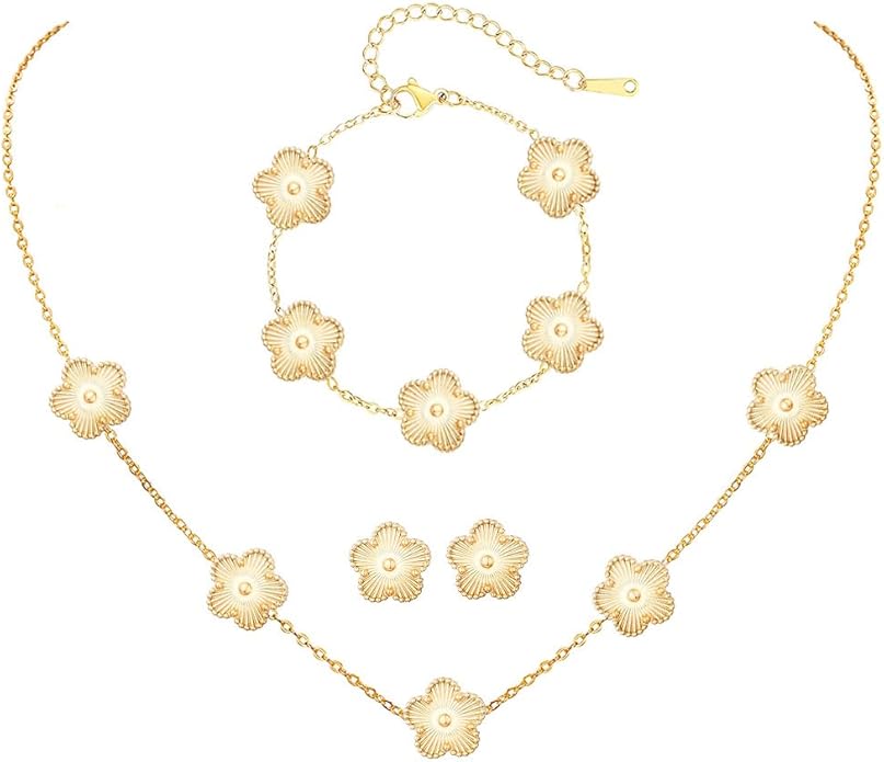 18K Gold-Plated Four Leaf Clover Bracelet for Women,Adjustable lucky Bracelet Set Jewelry Gift-Hypoallergenic Charm for Birthdays, Wellness & Daily Wear