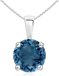 Angara Natural Blue Topaz Solitaire Pendant for Women | Classic Prong-Set Round Blue Topaz Pendant in 14K Solid Gold/Silver/Platinum With 18" Chain | December Birthday, Gemstone Jewelry Gift