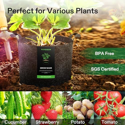 VIVOSUN 10-Pack 15 Gallon Plant Grow Bags, Heavy Duty Thickened Nonwoven Fabric - Image 7