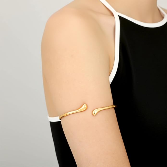 Gold Arm Cuff Upper Arm, Arms Cuff Jewelry for Women Bracelet Bangles Upper Arms Cuffs Adjustable Metal Plated Band Armband Statement Party Boho Summer Beach Festival Jewelry, 8cm Diameter