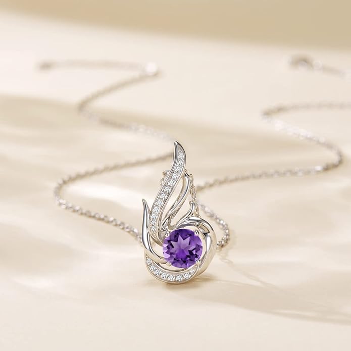 Birthstone Necklace for Women 925 Sterling Silver Phoenix Charm Necklace Birthday Anniversary Christmas Fine Jewelry Gifts for Women Mother Her, Adjustable Chain