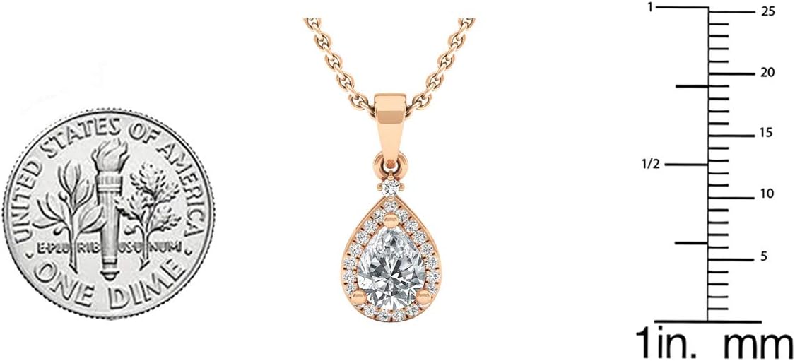 Dazzlingrock Collection 7X5mm Pear Lab Created Gemstone & Round White Natural Diamond Women Halo Teardrop Pendant, 10K Rose Real Solid Gold
