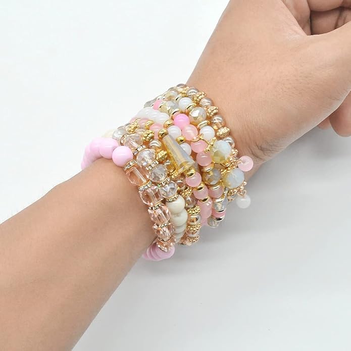 Bohemian Bracelet Sets for Women - 6 Sets Stackable Stretch Bracelets Multi-color Boho Jewelry for Women Hippie Bracelets Dainty Jewelry
