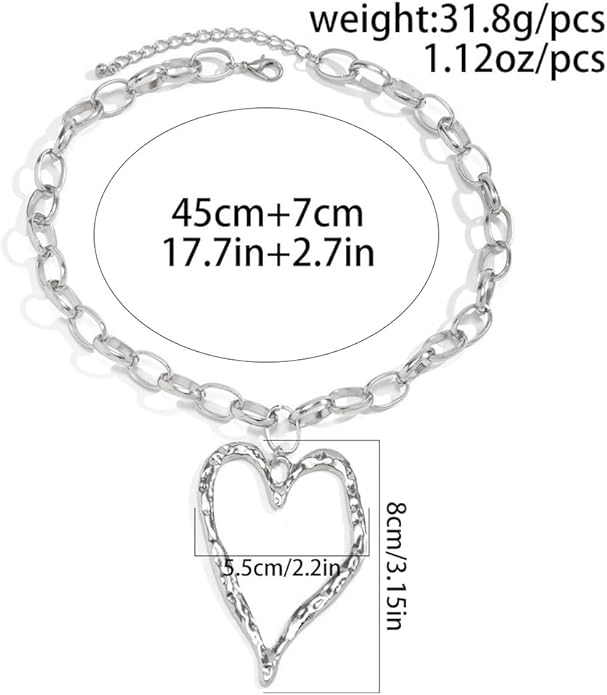Y2k Large Heart Necklaces for Women Chunky Big Heart Pendant Necklace Exaggerated Layered Love Pearl Choker Necklace Set Dainty Statement Jewelry Gift