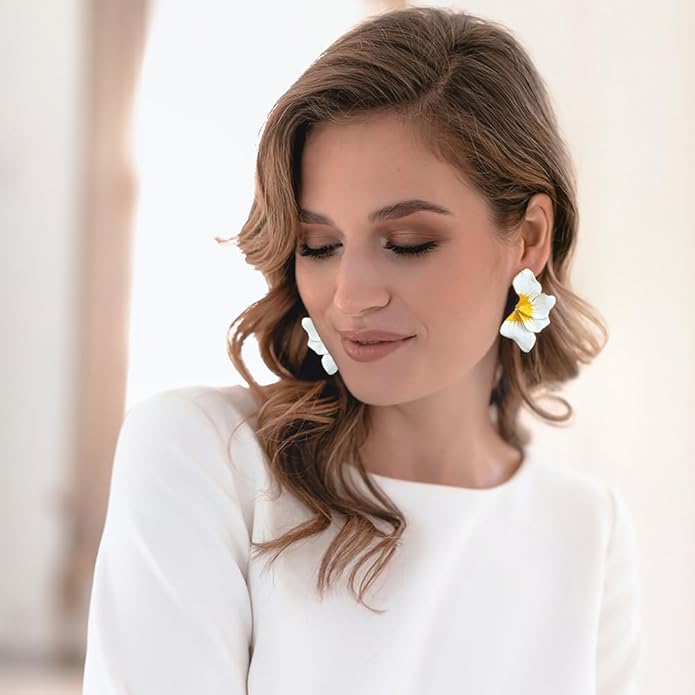 Chunky Gold Statement Earrings For Women Gold Plated Sectored Flower Leaf Shell Angel Wing Earrings Trendy Boho Jewelry For Women Large Stud Earrings Hypoallergenic Earrings