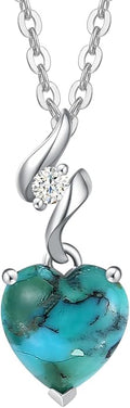 AGVANA Valentines Day Gifts 14K Solid White Gold Diamond Gemstone Pendant with Sterling Silver Chain 8mm Heart Birthstone Necklace Fine Jewelry Anniversary Birthday Gifts for Women Mom Wife