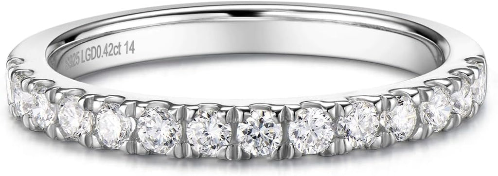 AGVANA Eternal Glow 0.42 Ct. Tw. Lab Grown Diamond Ladies Eternity Wedding Anniversary Stackable Band Ring in Sterling Silver Engagement Promise Wedding Band Ring for Women (D-E Color, VS Clarity)
