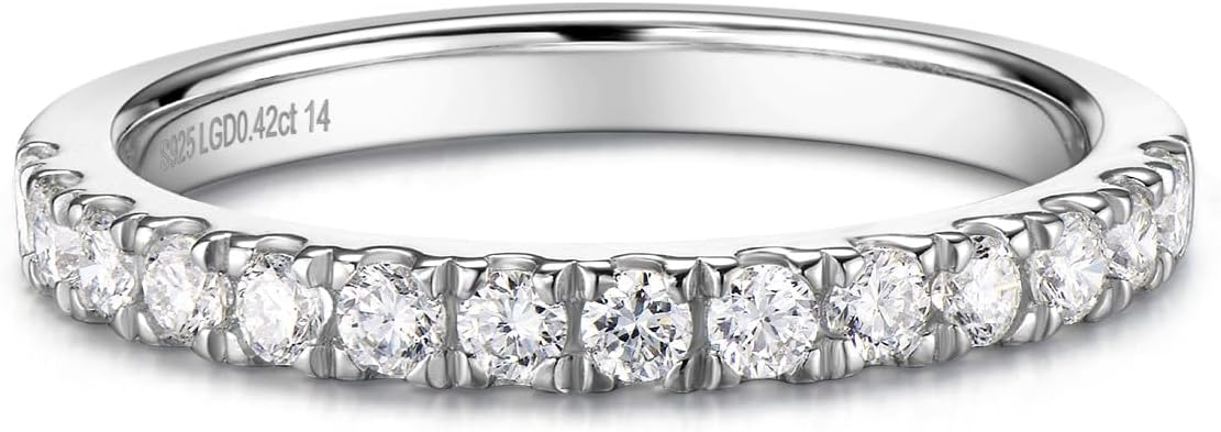 AGVANA Eternal Glow 0.42 Ct. Tw. Lab Grown Diamond Ladies Eternity Wedding Anniversary Stackable Band Ring in Sterling Silver Engagement Promise Wedding Band Ring for Women (D-E Color, VS Clarity)