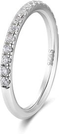 D Color VVS1 Clarity Moissanite Hand Setting Eternity Rings for Women, Solid 925 Sterling Silver Rhodium Finish, Stackable Ring, Wedding Birthday Valentines Anniversary Mothers Day Ideal Gift for Her