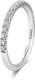 D Color VVS1 Clarity Moissanite Hand Setting Eternity Rings for Women, Solid 925 Sterling Silver Rhodium Finish, Stackable Ring, Wedding Birthday Valentines Anniversary Mothers Day Ideal Gift for Her